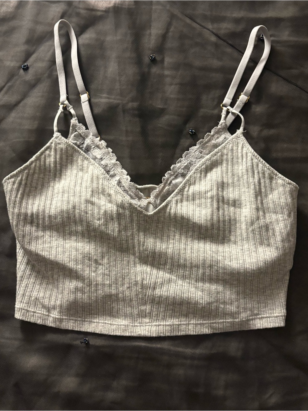 aerie Ribbed Lace-Trim Bralette in Light Gray